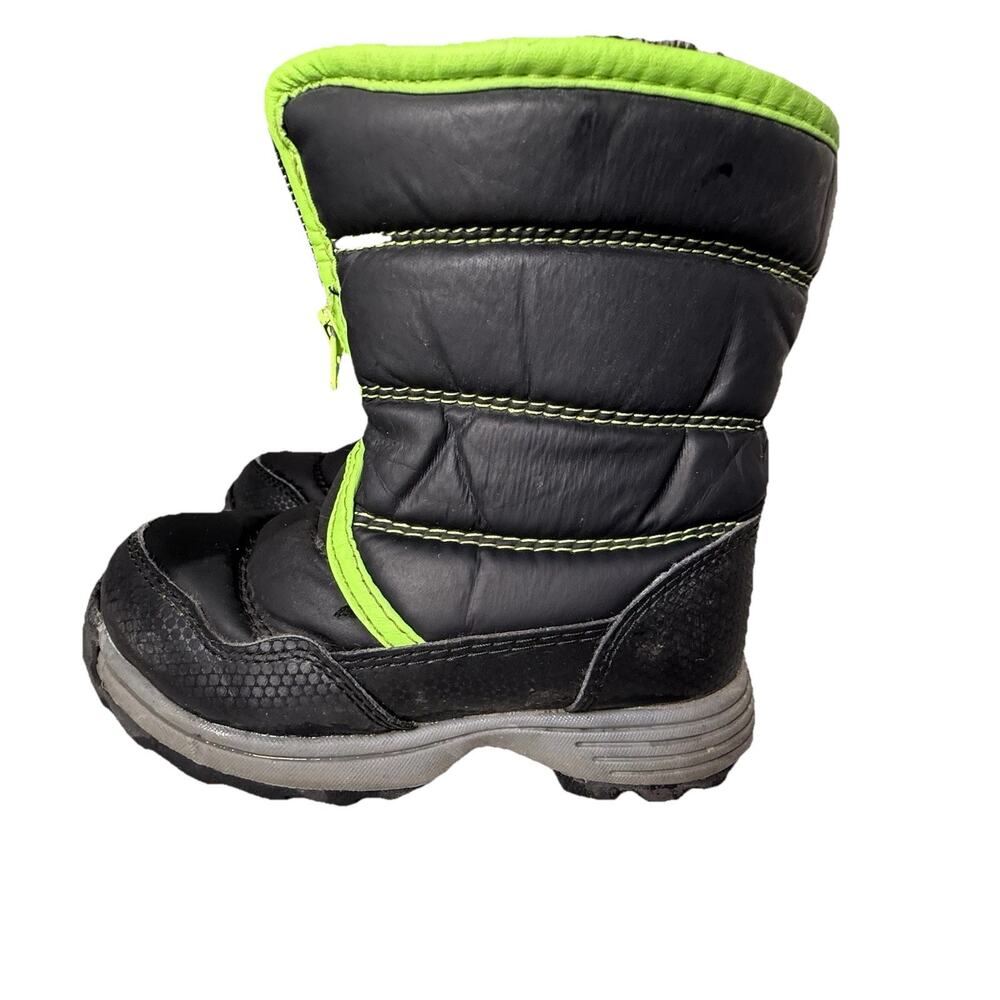Wonder Nation Kids Snow Boots 10 Zip Up Fleece Water Resistant Black Neon Green